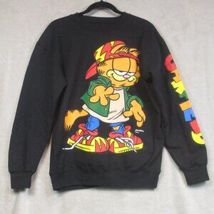 Garfield Jim Davis Men’s Graphic Black Crewneck Sweatshirt Size Medium Colorful